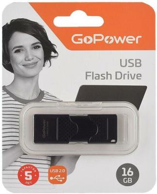 Флеш-накопитель GoPower SLIDER 16GB USB2.0 пластик черный матовый (1/50/1000)