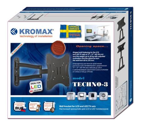 Кронштейн Kromax Techno-3 для ЖК и LED ТВ 15-37, настенный, 4 ст. свободы, Vesa 75/100/200*100/200, max 20 кг Grey
